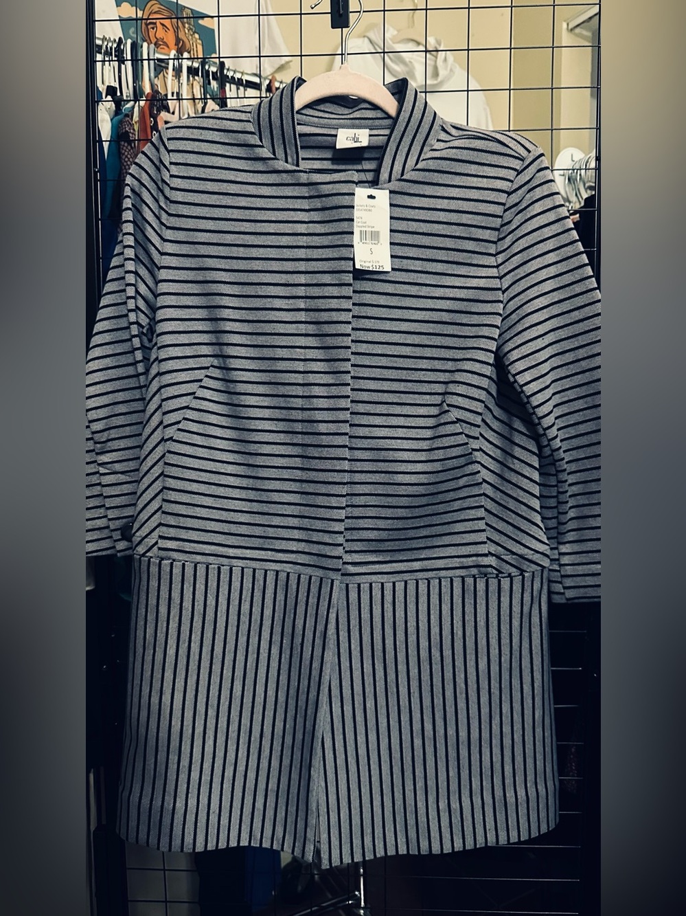 CAbi Gray and Black Striped Blazer Jacket
